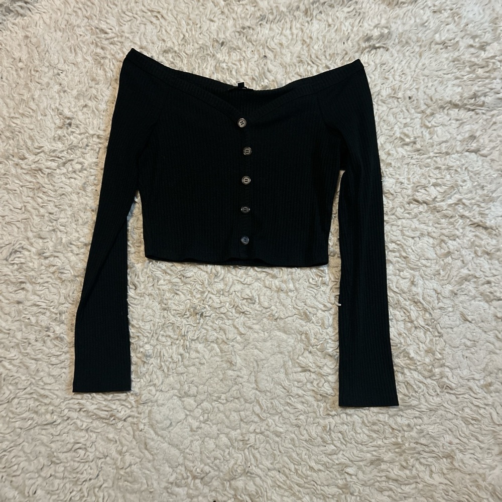 Iris Black Off-Shoulder Crop Top